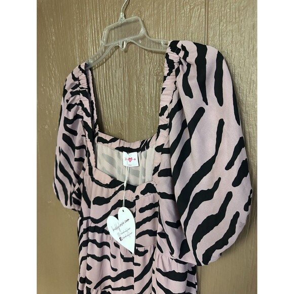 NWT Buddy Love Becca Pink Black Zebra Tiger Print Mini Babydoll Dress Size M - Picture 2 of 6